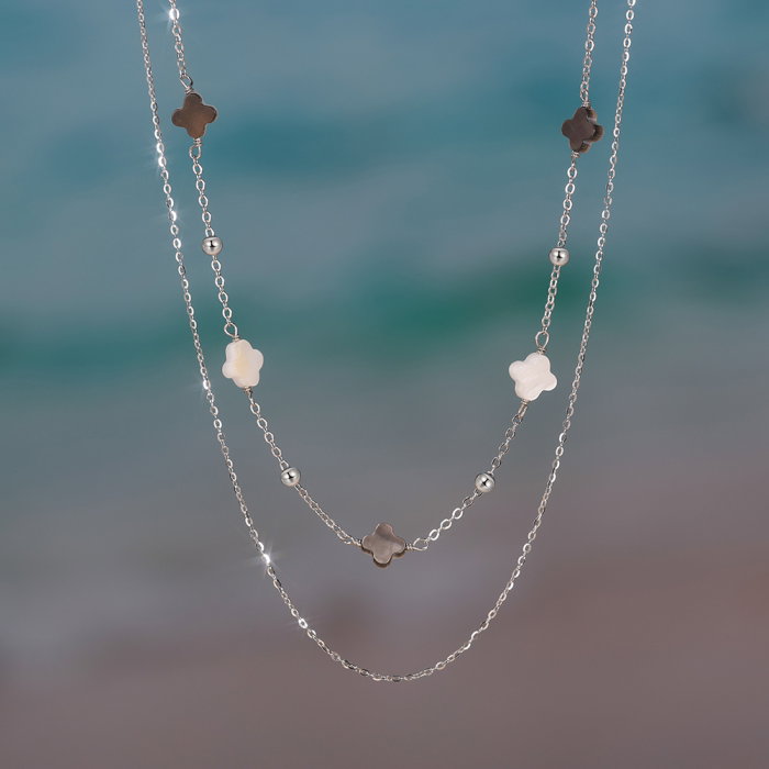 Set colier si bratara argint 925 placat cu rodiu cu pandantive din sidef Trifoi cu Patru Foi [6]