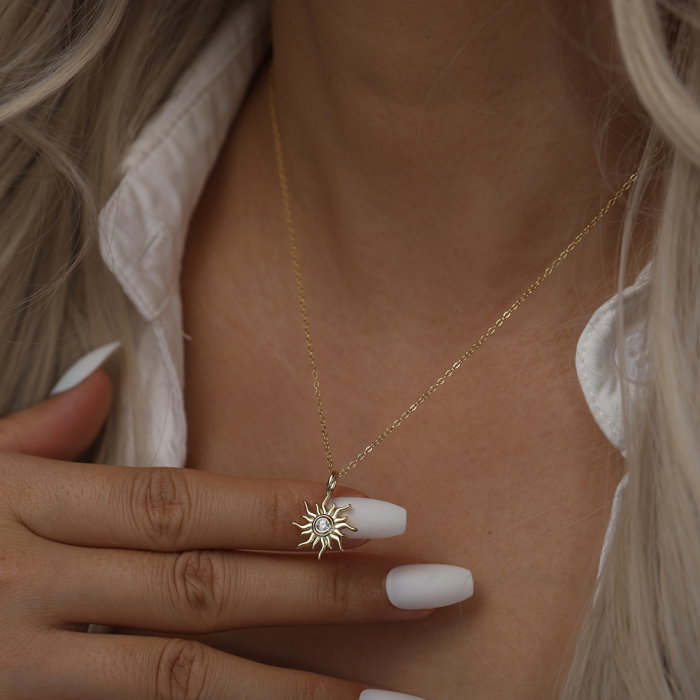 Colier soare argint 925 placat cu aur 14K cu zirconiu [5]