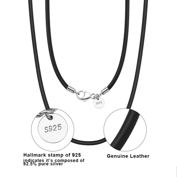 Colier piele naturala cu argint 925 placat cu rodiu, 55 cm, 3 mm [4]