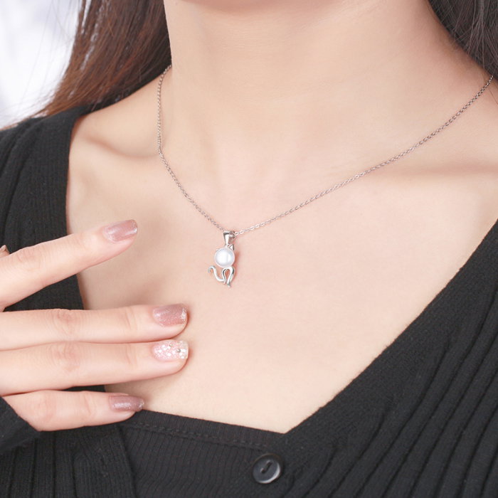 Colier pisicuta din argint 925 placat cu rodiu cu perle naturale [2]