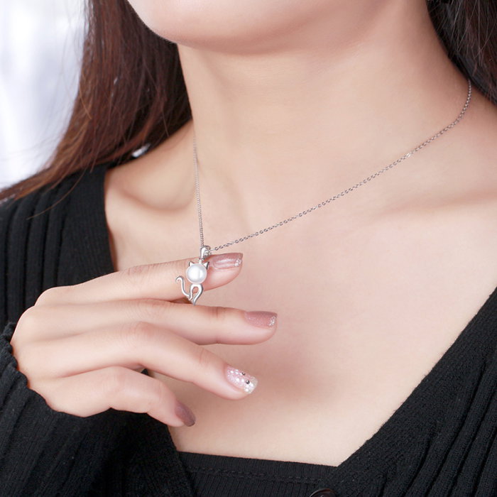 Colier pisicuta din argint 925 placat cu rodiu cu perle naturale [5]