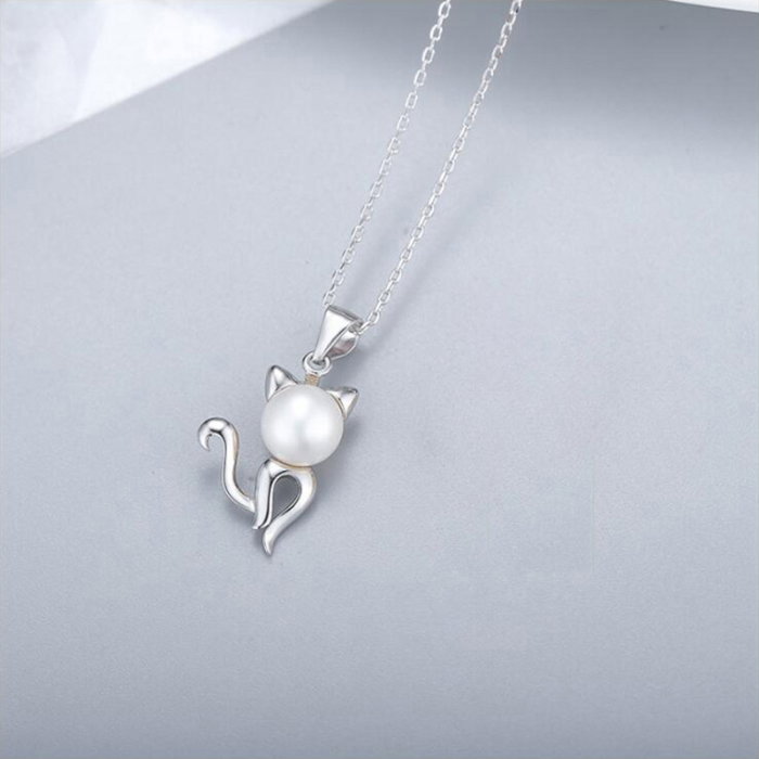 Colier pisicuta din argint 925 placat cu rodiu cu perle naturale [6]