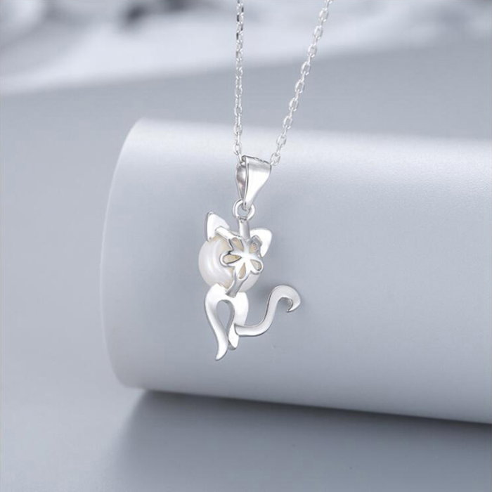 Colier pisicuta din argint 925 placat cu rodiu cu perle naturale [3]