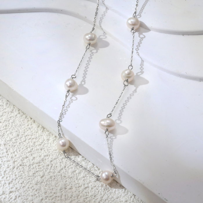 Colier argint 925 placat cu rodiu cu perle naturale [2]