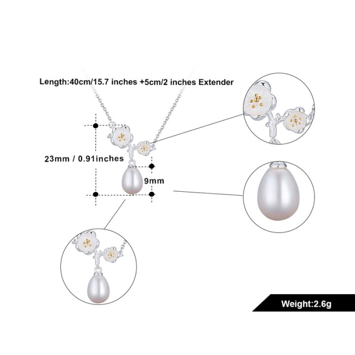 Colier argint 925 placat cu rodiu cu floricele, perle naturale si zirconiu [5]