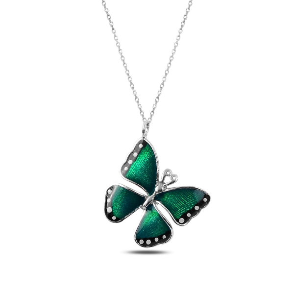 Colier argint 925 rodiat cu fluturas verde - Be Nature CTU0085 [1]