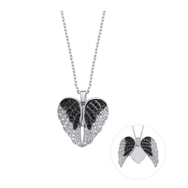 Colier argint 925 rodiat cu inimioara, aripi de inger si zirconii - Be Protected CTU0089 [1]