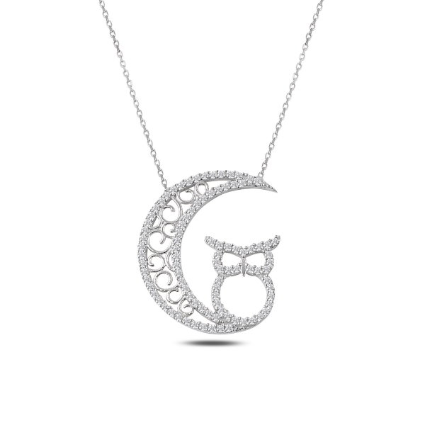 Colier argint 925 rodiat cu semiluna, bufnita si zirconii - Be Wise CTU0082 [1]