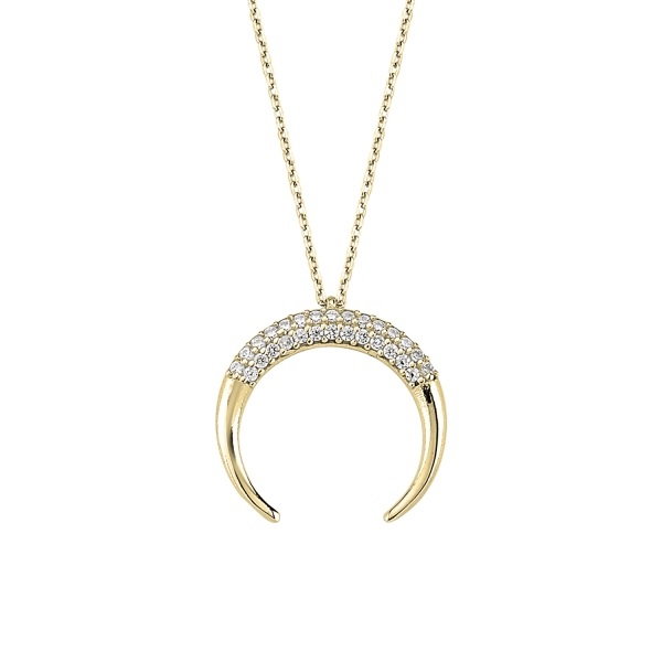 Colier argint corn dublu cu zirconii placat cu aur [1]