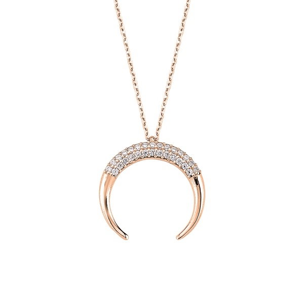 Colier argint corn dublu cu zirconii placat cu aur roz [1]