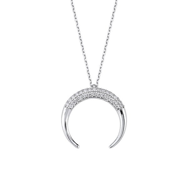 Colier argint corn dublu cu zirconii placat cu rodiu [1]