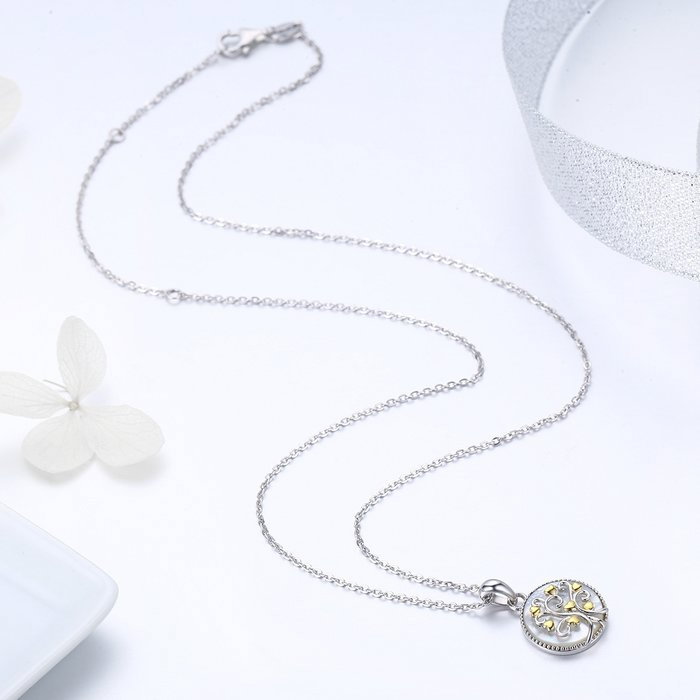 Colier argint copacul vietii cu inimioare aurii [10]