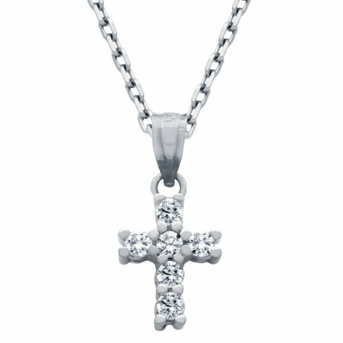 Colier argint cu cruciulita si zirconii, placat cu rodiu [2]