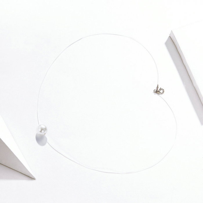 Colier argint cu perla si snur transparent [3]