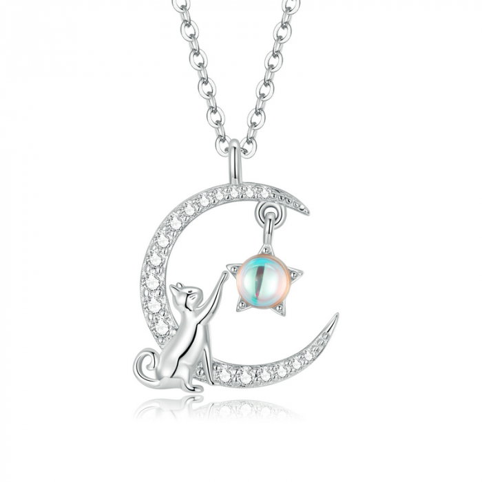 Colier argint cu pisicuta, luna si luceafar [1]