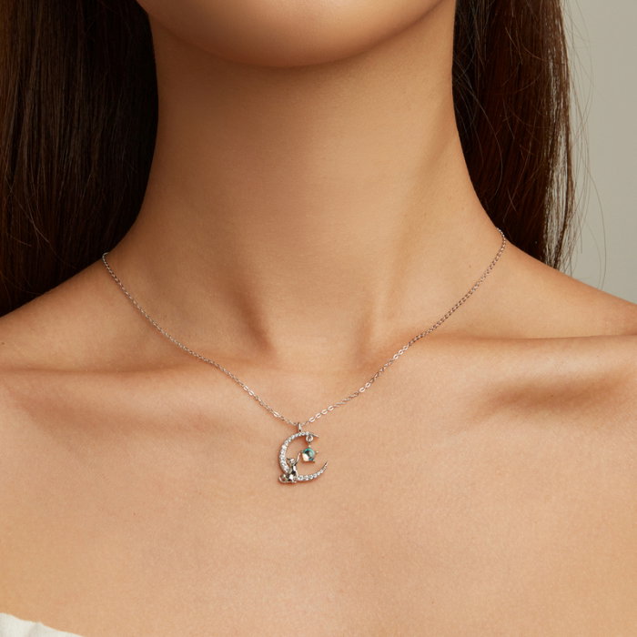 Colier argint cu pisicuta, luna si luceafar [2]