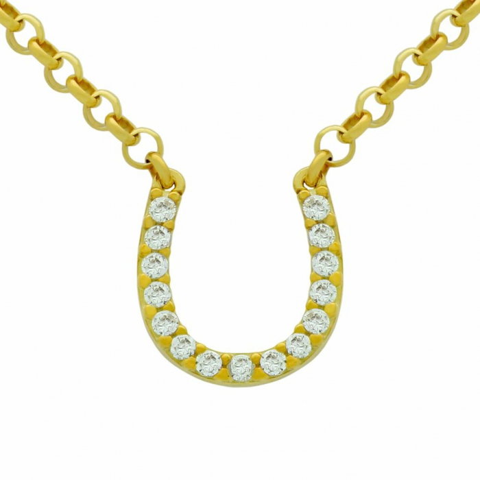 Colier argint cu potcoava si zirconii, placat cu aur [2]