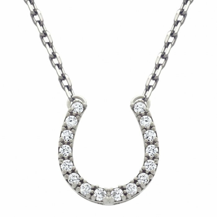 Colier argint cu potcoava si zirconii, placat cu rodiu [1]