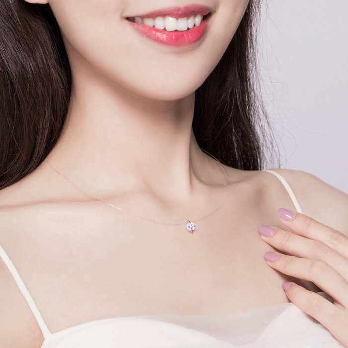 Colier argint cu zirconiu si snur transparent [2]