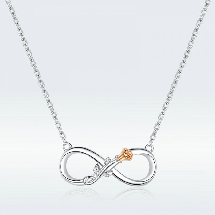 Colier argint Dragoste Infinită, cu Infitit si Trandafir auriu [4]