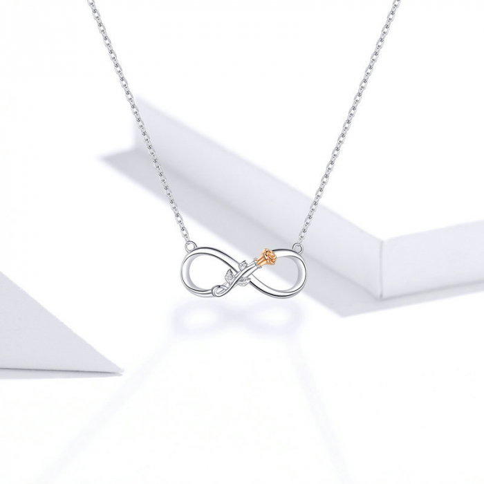 Colier argint Dragoste Infinită, cu Infitit si Trandafir auriu [5]