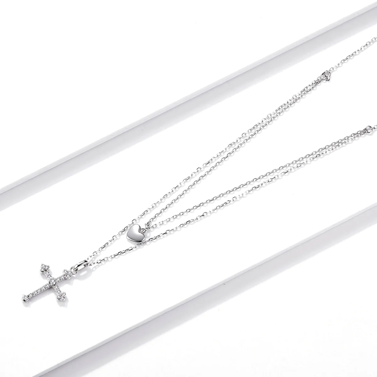 Colier argint dublu cu inimioara si cruciulita [3]