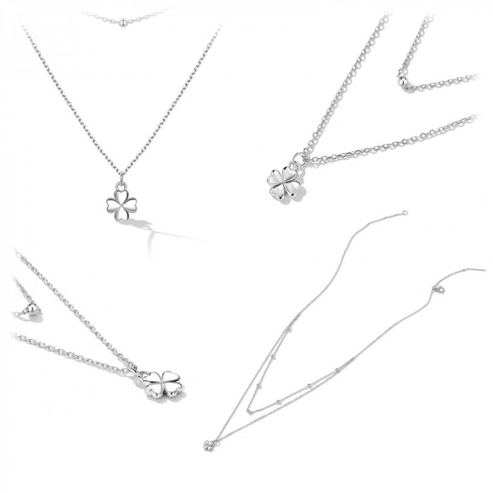 Colier argint dublu cu trifoi cu 4 foi [9]