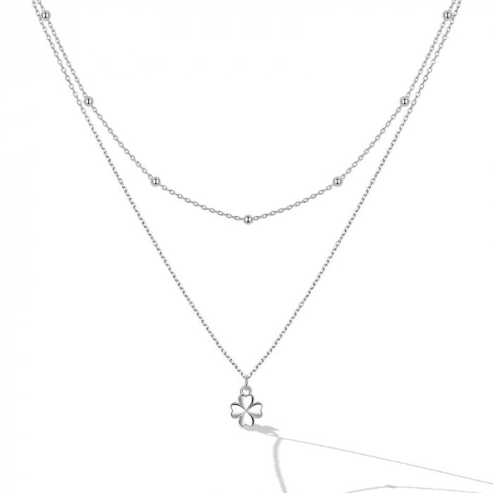 Colier argint dublu cu trifoi cu 4 foi [2]