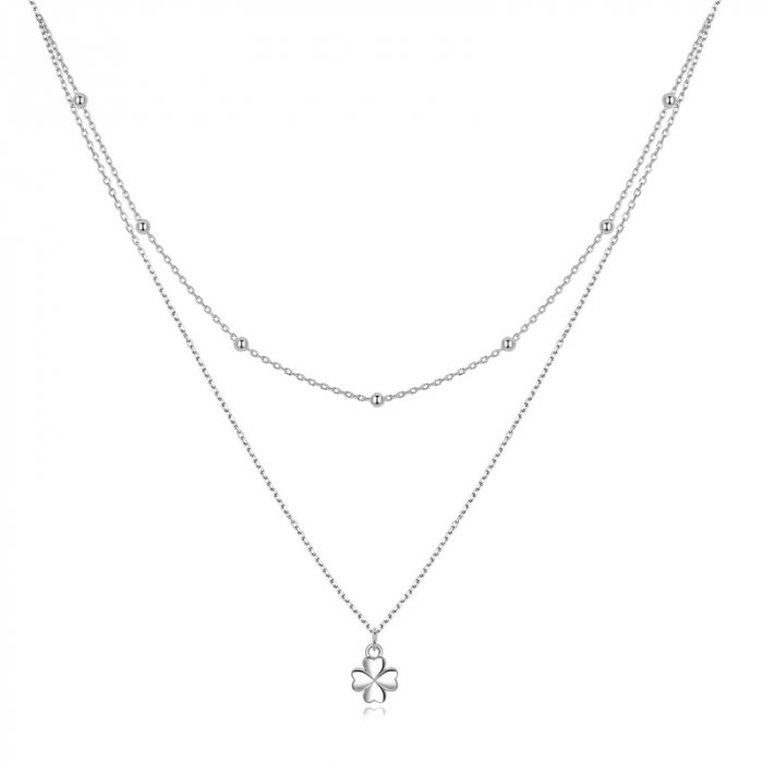 Colier argint dublu cu trifoi cu 4 foi [1]
