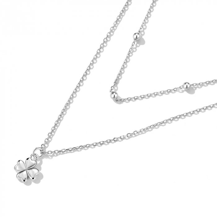 Colier argint dublu cu trifoi cu 4 foi [3]