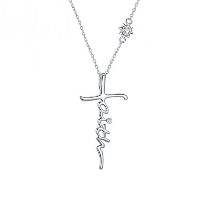 Colier argint cruce Faith cu zirconii [1]