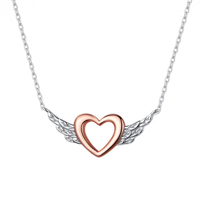 Colier argint Inima cu Aripi de Inger placat cu platina si aur roz [1]