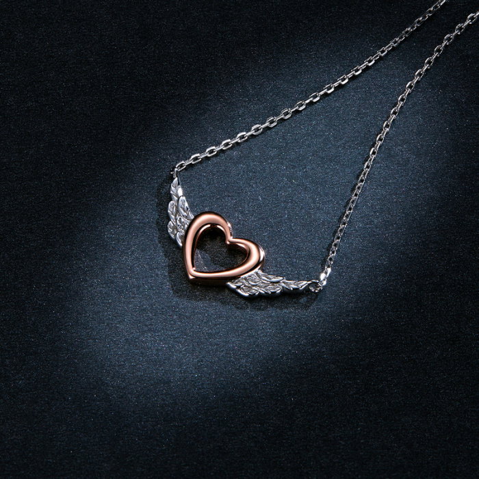 Colier argint Inima cu Aripi de Inger placat cu platina si aur roz [2]