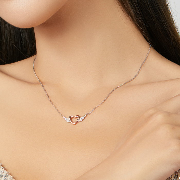 Colier argint Inima cu Aripi de Inger placat cu platina si aur roz [9]