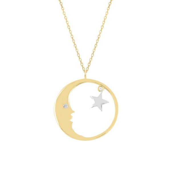 Colier argint Moon & Star cu zirconii placat cu aur [1]