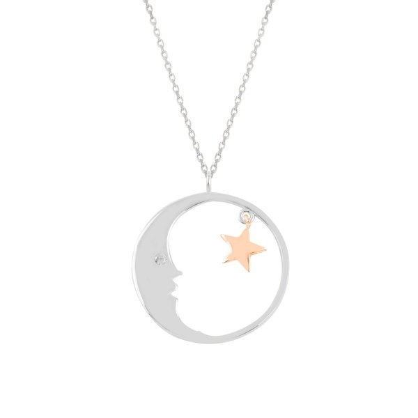 Colier argint Moon & Star cu zirconii placat cu rodiu [1]