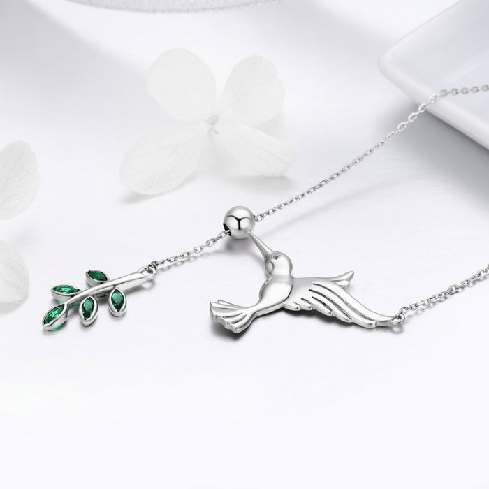 Colier argint pasare colibri si frunza [6]