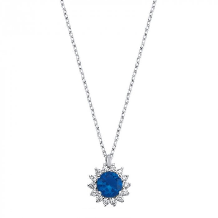 Colier argint Solitaire cu zirconiu acvamarin [1]