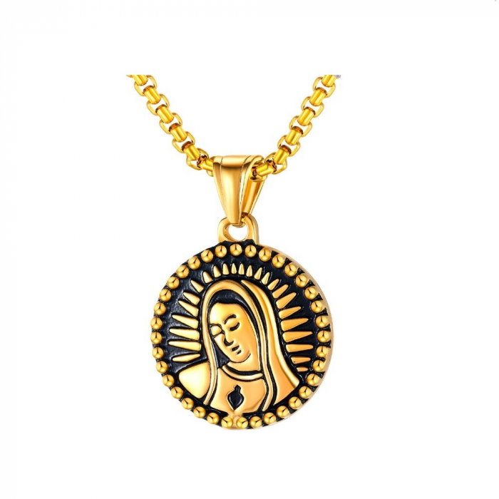 Colier din inox placat cu aur, cu Fecioara Maria [1]