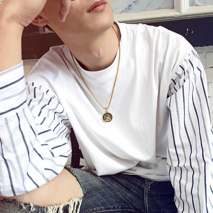 Colier din inox placat cu aur, cu Fecioara Maria [2]