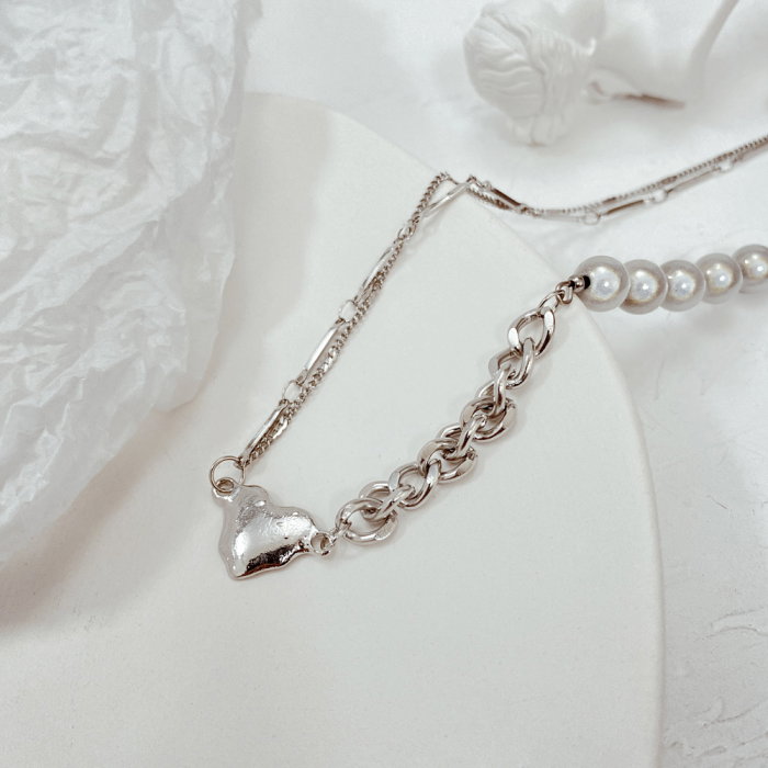 Colier din inox cu perle si inimioara [3]
