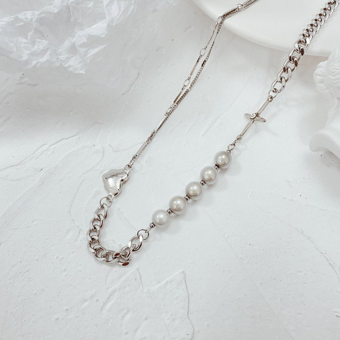 Colier din inox cu perle si inimioara [9]