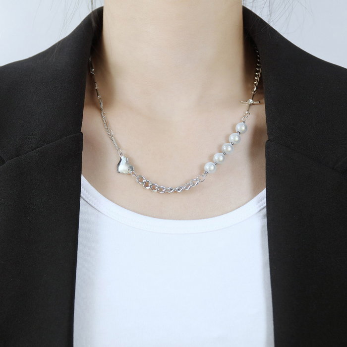 Colier din inox cu perle si inimioara [2]