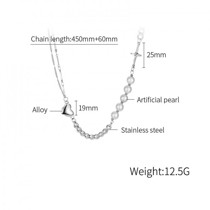 Colier din inox cu perle si inimioara [5]