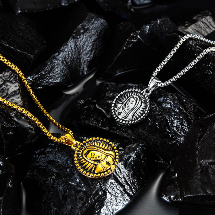 Colier din inox placat cu aur, cu Fecioara Maria [3]