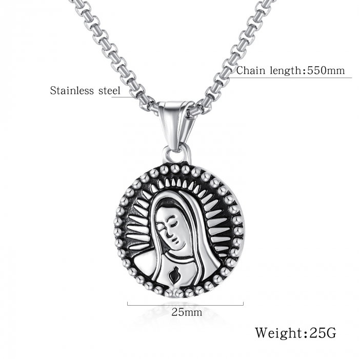 Colier din inox placat cu aur, cu Fecioara Maria [5]