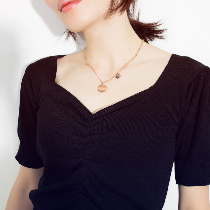 Colier Noroc din inox placat cu aur roz. [4]