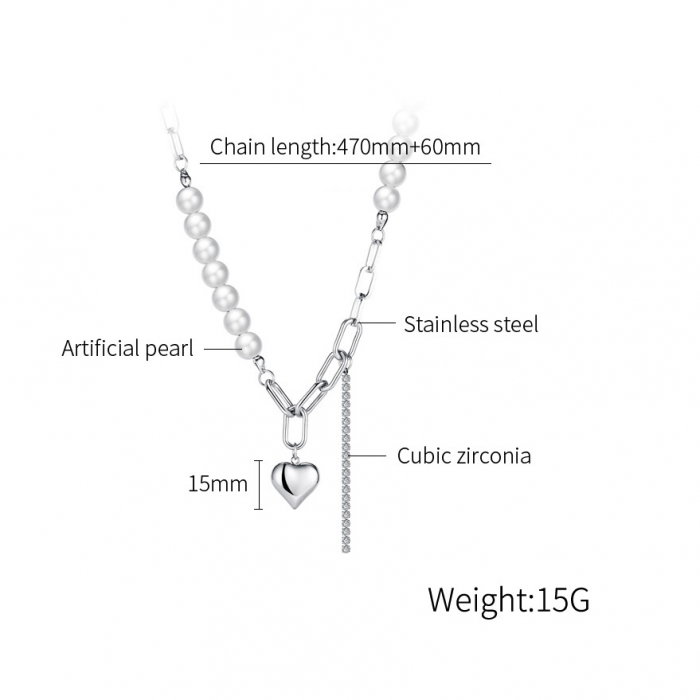 Colier din inox cu perle si inimioara [6]