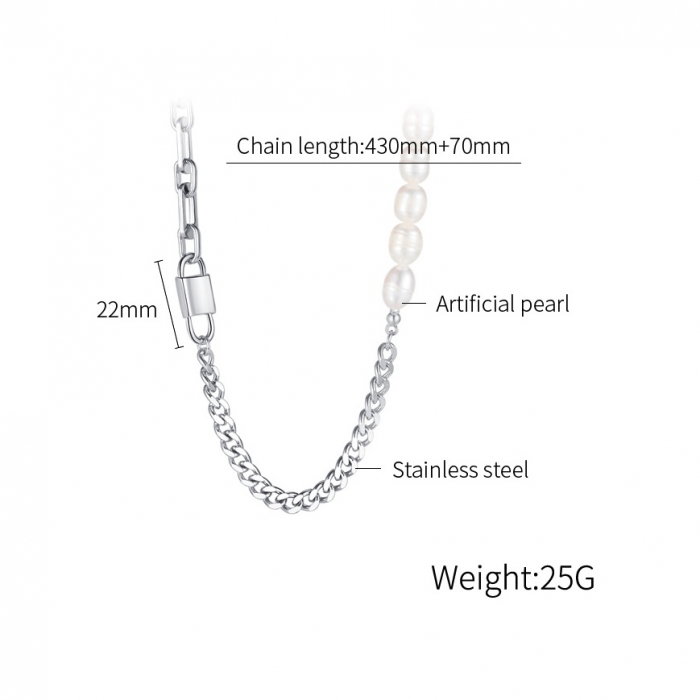 Colier din inox cu perle si lacatel [5]