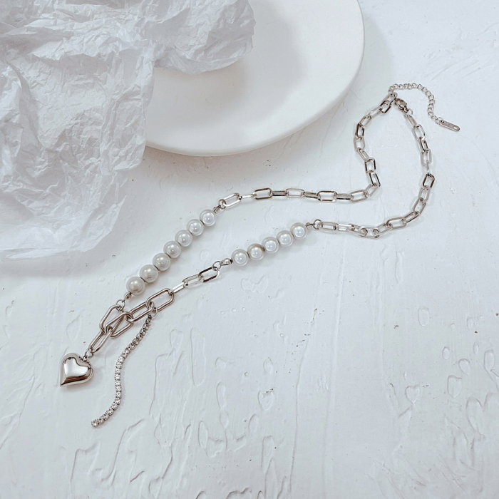Colier din inox cu perle si inimioara [5]